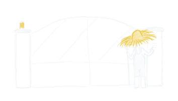 Dessin d'un jardinier composant un code à un portail